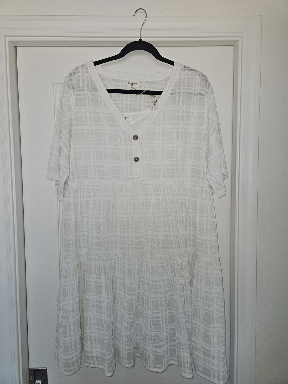 Cost Plus World Market White Tiered V-Neck Cotton Dress